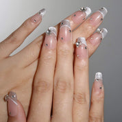 Butterfly Ballet - Ersa Nails Nude Pink Silver PressOnNails