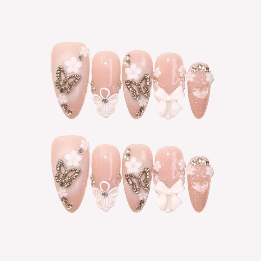 Butterfly Kisses - Ersa Nails Nude White PressOnNails