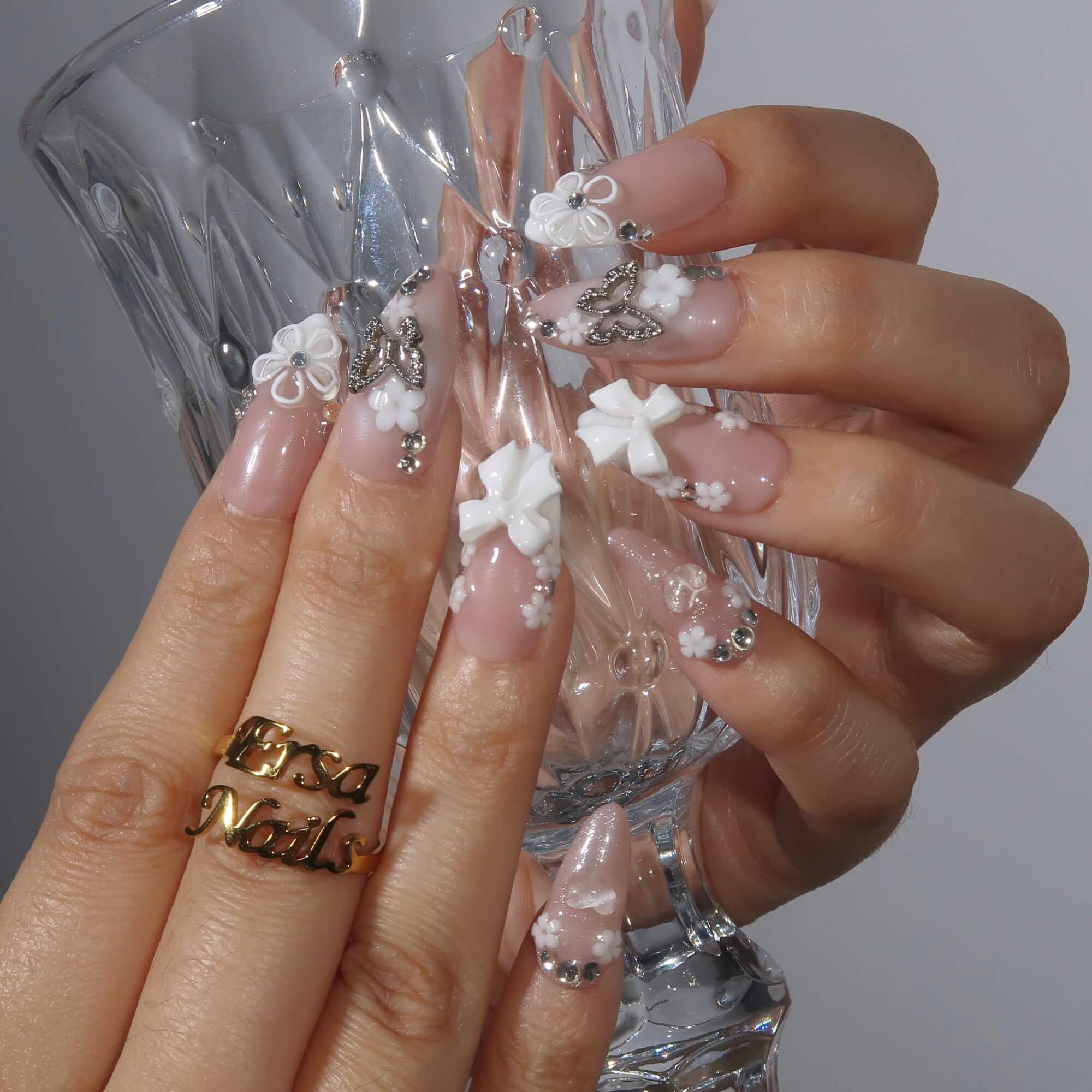 Butterfly Kisses - Ersa Nails Nude White PressOnNails