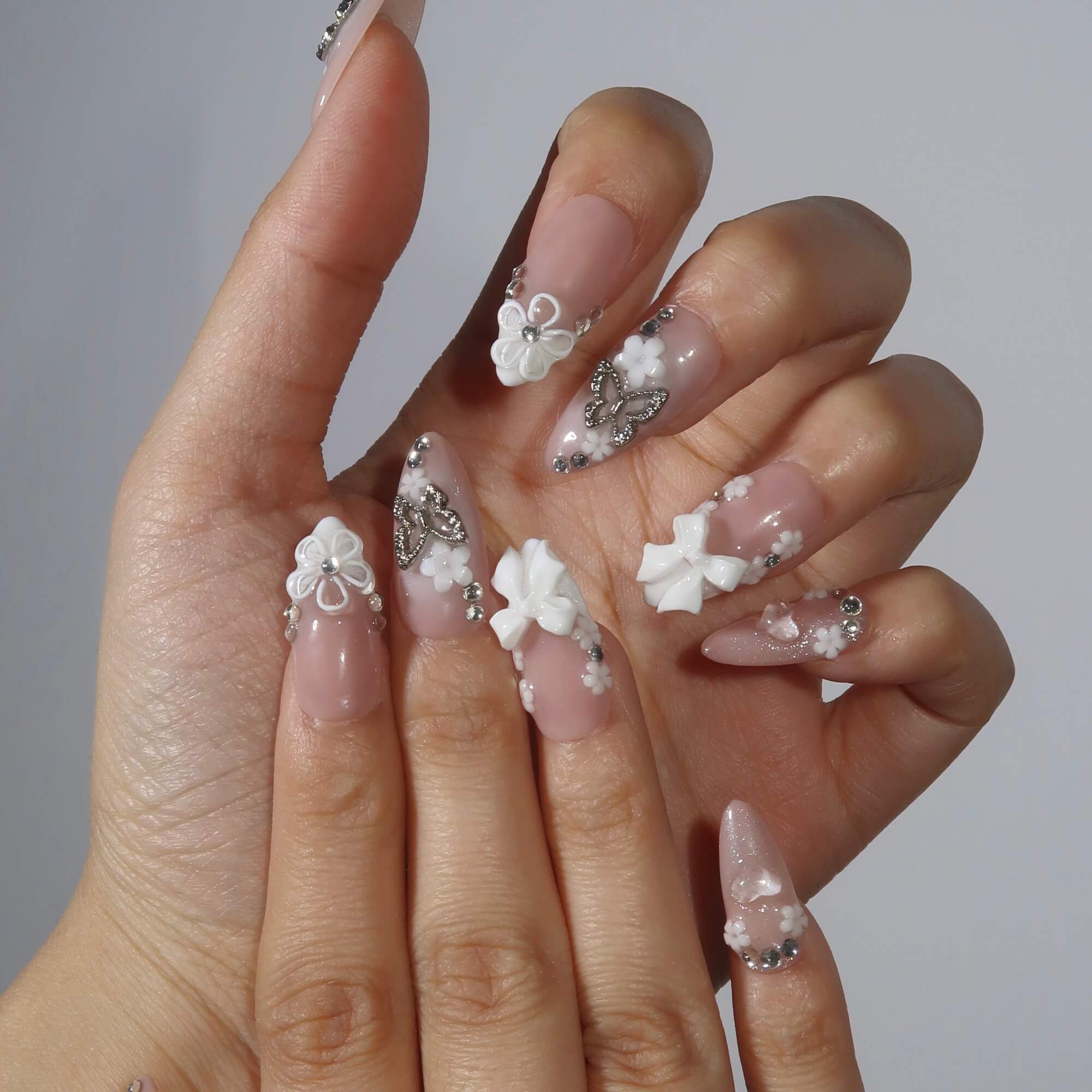 Butterfly Kisses - Ersa Nails Nude White PressOnNails