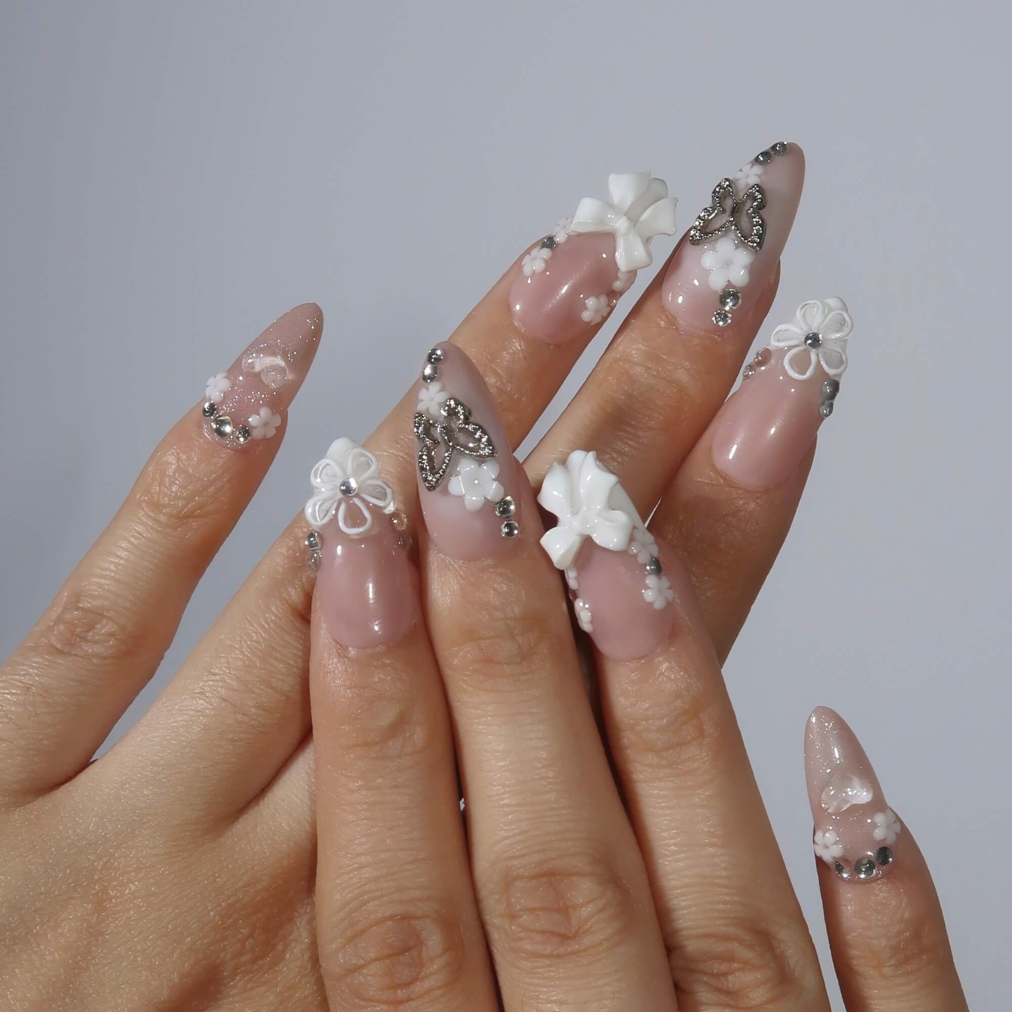 Butterfly Kisses - Ersa Nails Nude White PressOnNails