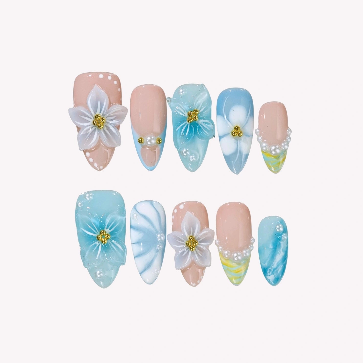 By The Sea - Ersa Nails Nude Blue PressOnNails