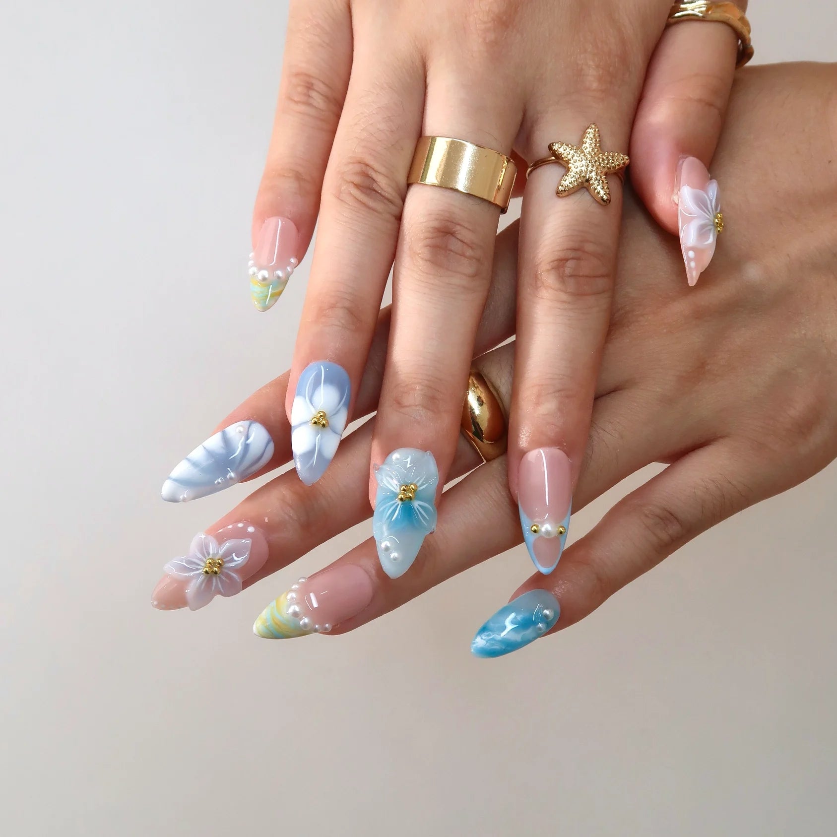 By The Sea - Ersa Nails Nude Blue PressOnNails