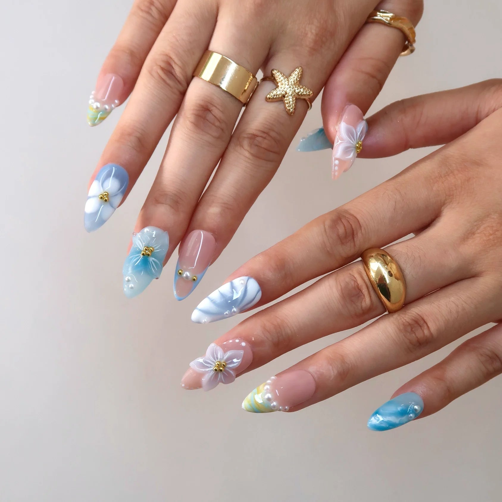 By The Sea - Ersa Nails Nude Blue PressOnNails