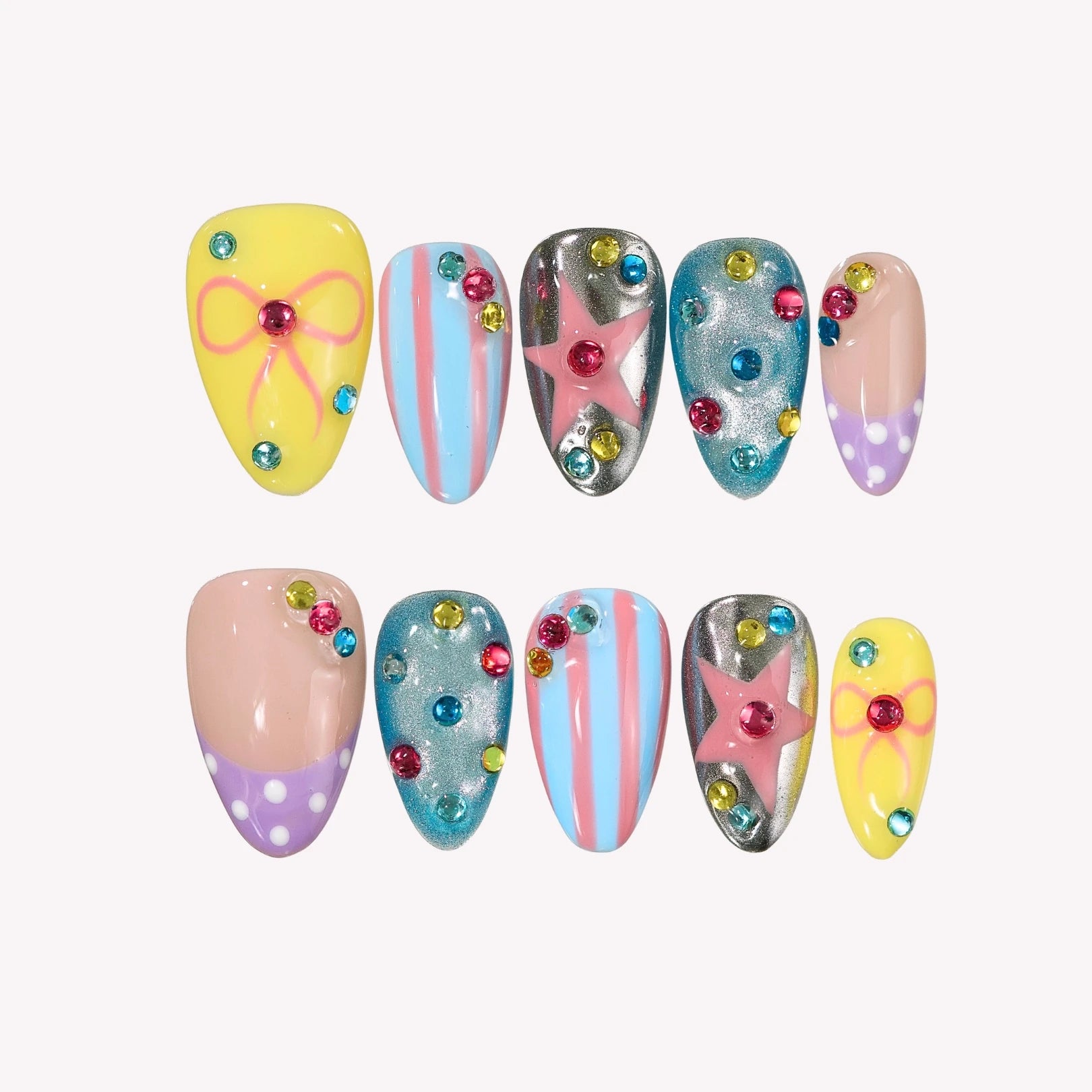 Candy Canvas- Ersa Nails Blue Yellow PressOnNails