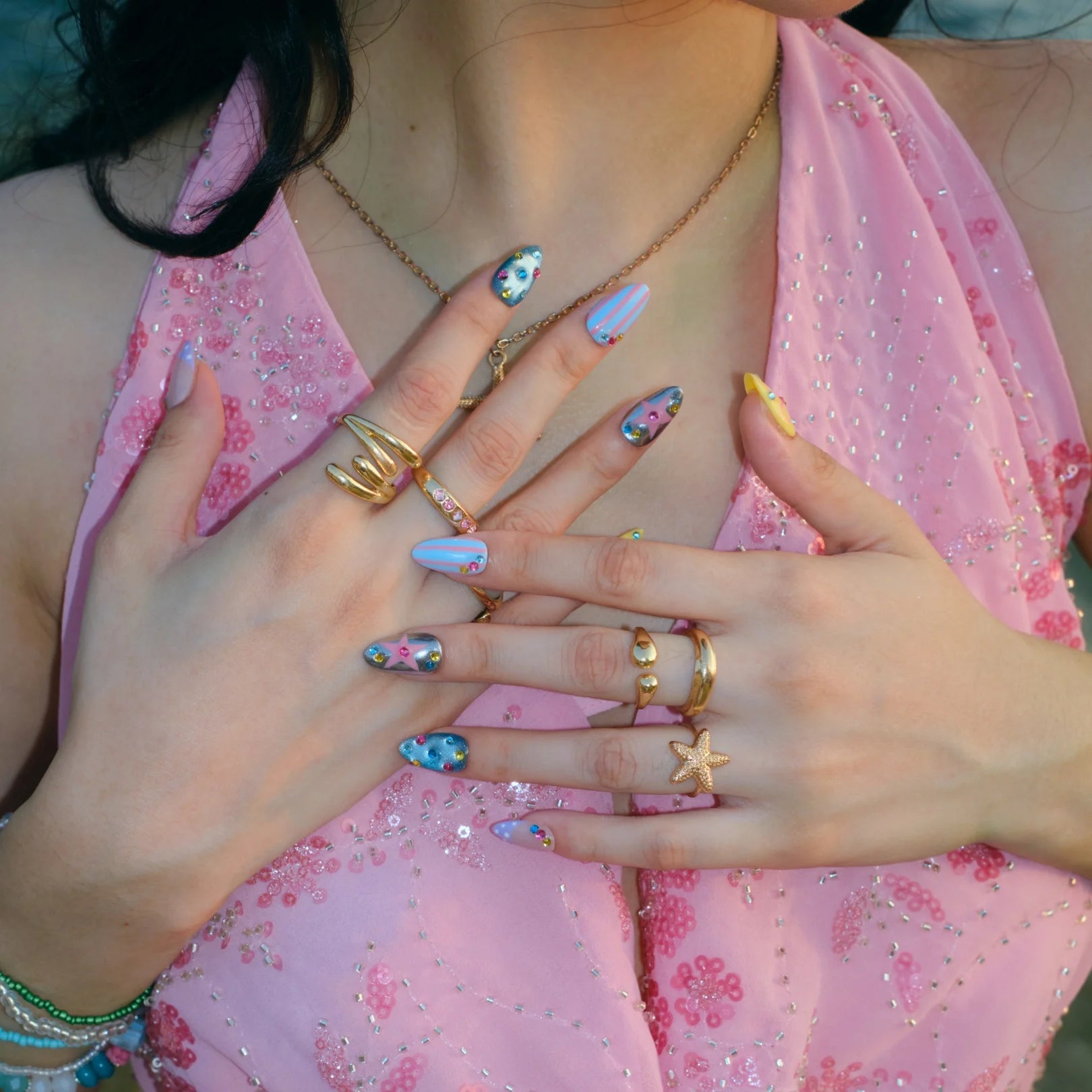 Candy Canvas- Ersa Nails Blue Yellow PressOnNails