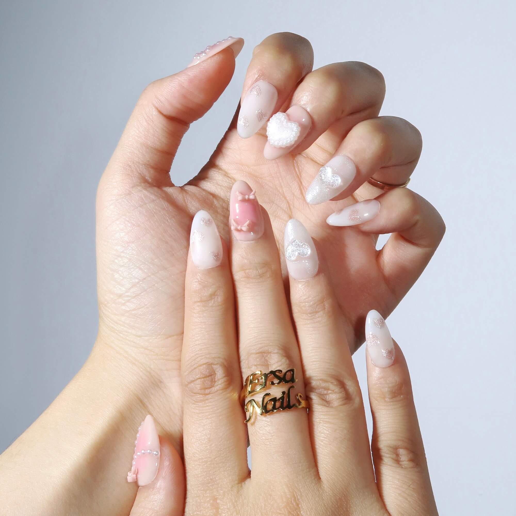 Cherished Heart- Ersa Nails White Pink PressOnNails