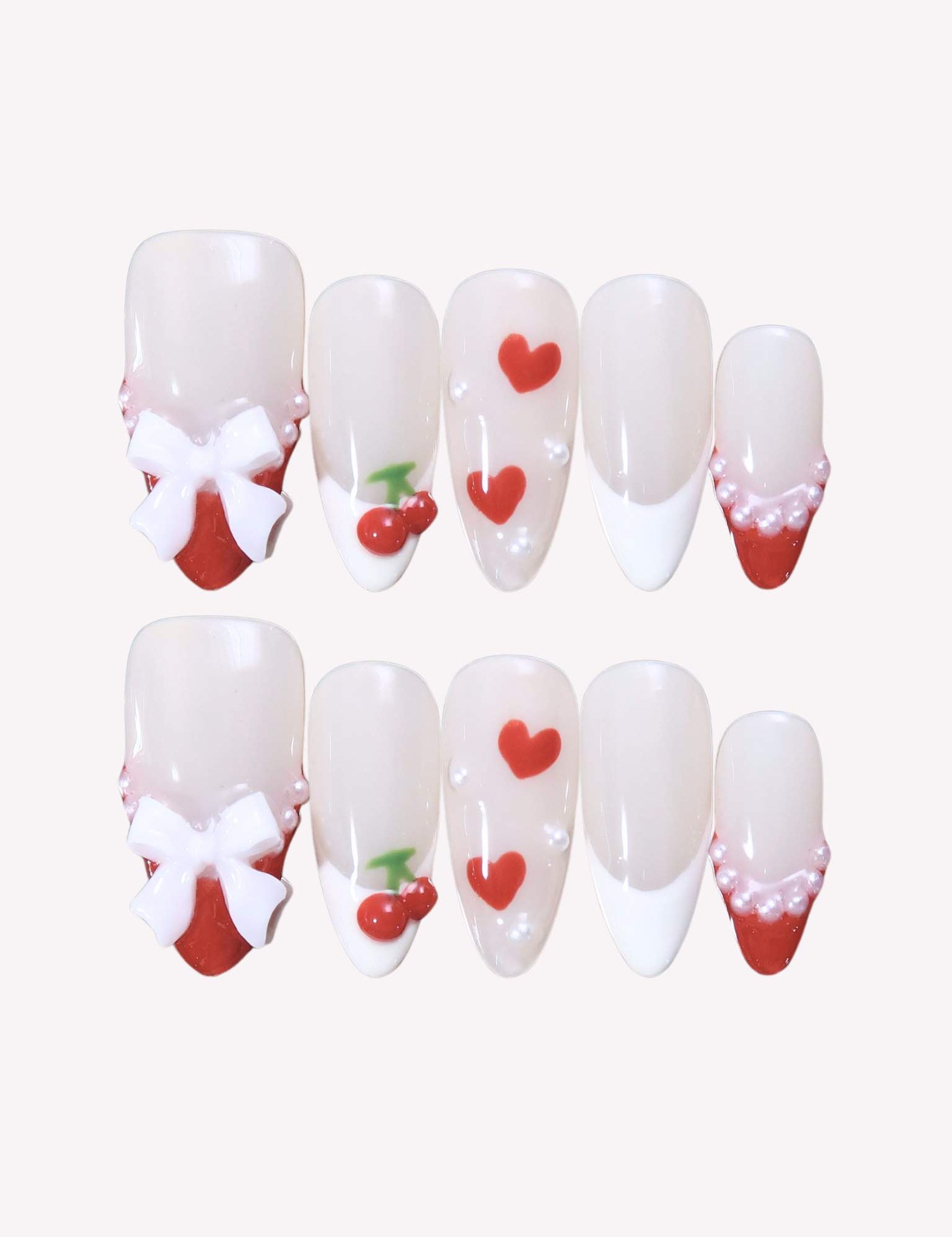 Cheery Jubilee - Ersa Nails Red White Medium Almond PressOnNails