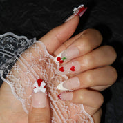 Cheery Jubilee - Ersa Nails Red White Medium Almond PressOnNails