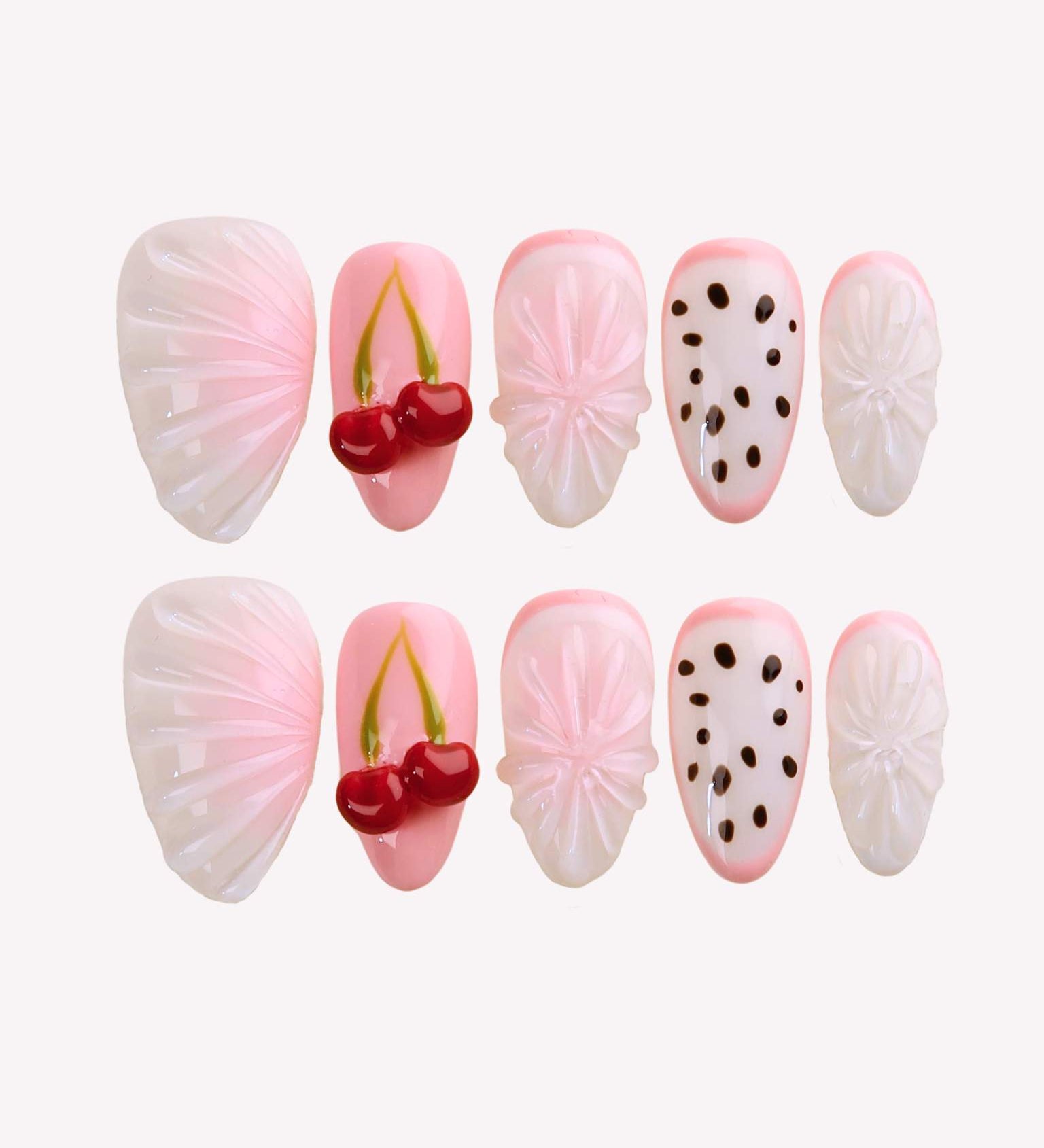 Cherry Smoothie - Ersa Nails White Pink PressOnNails