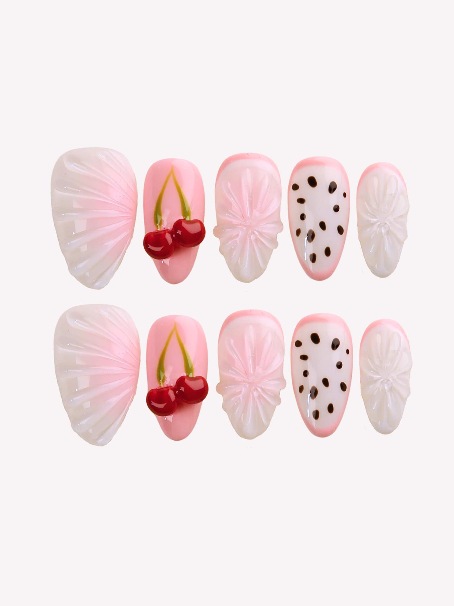 Cherry Smoothie - Ersa Nails White Pink PressOnNails