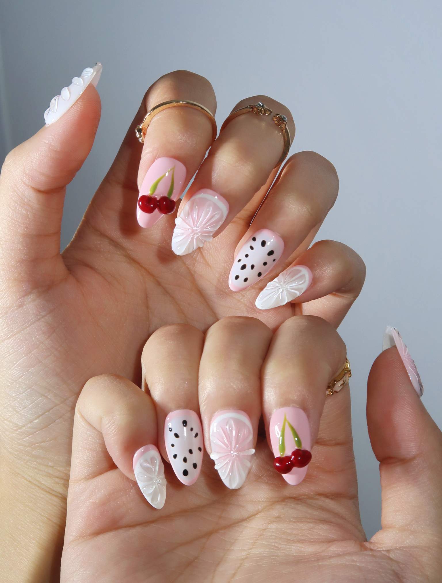 Cherry Smoothie - Ersa Nails White Pink PressOnNails