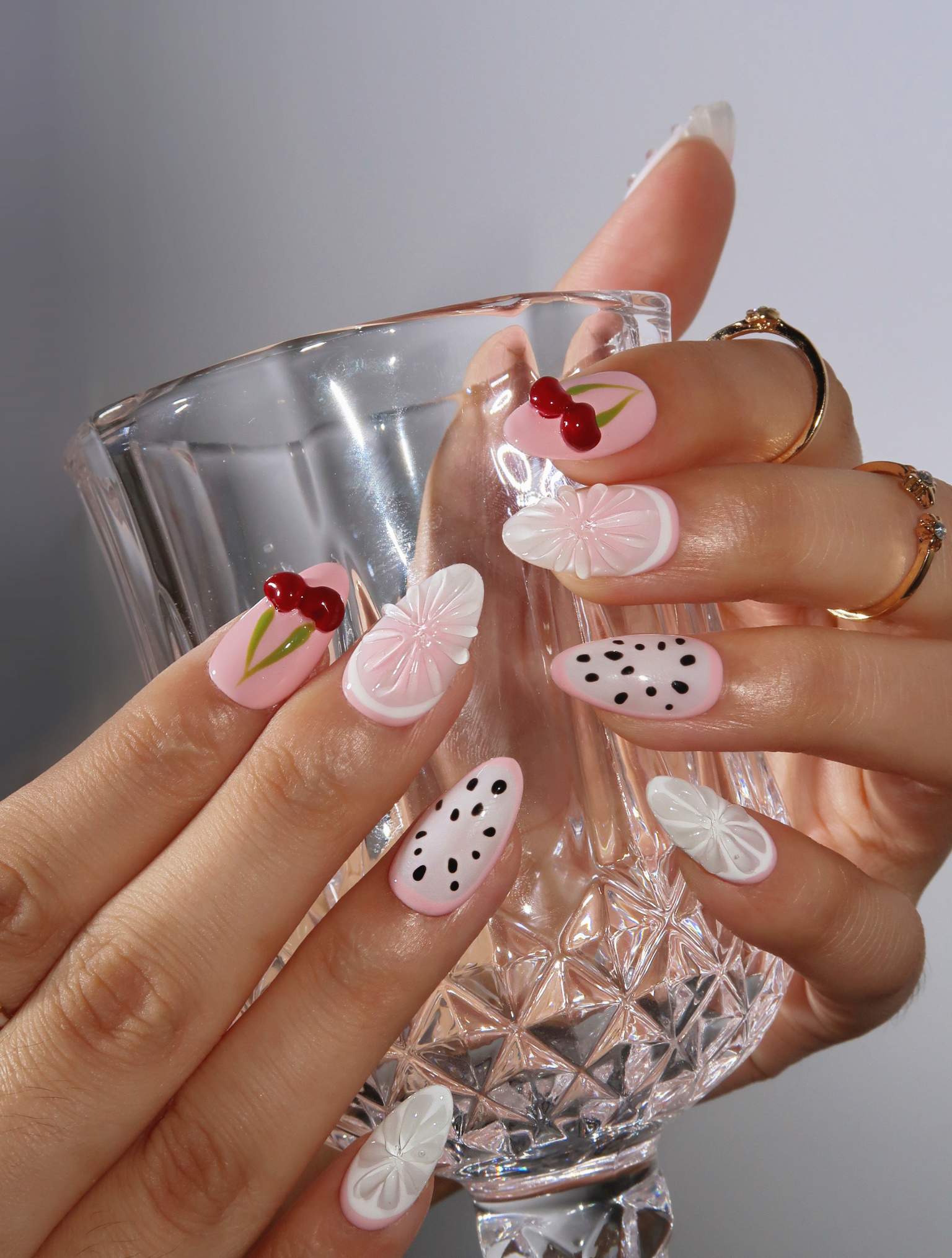 Cherry Smoothie - Ersa Nails White Pink PressOnNails