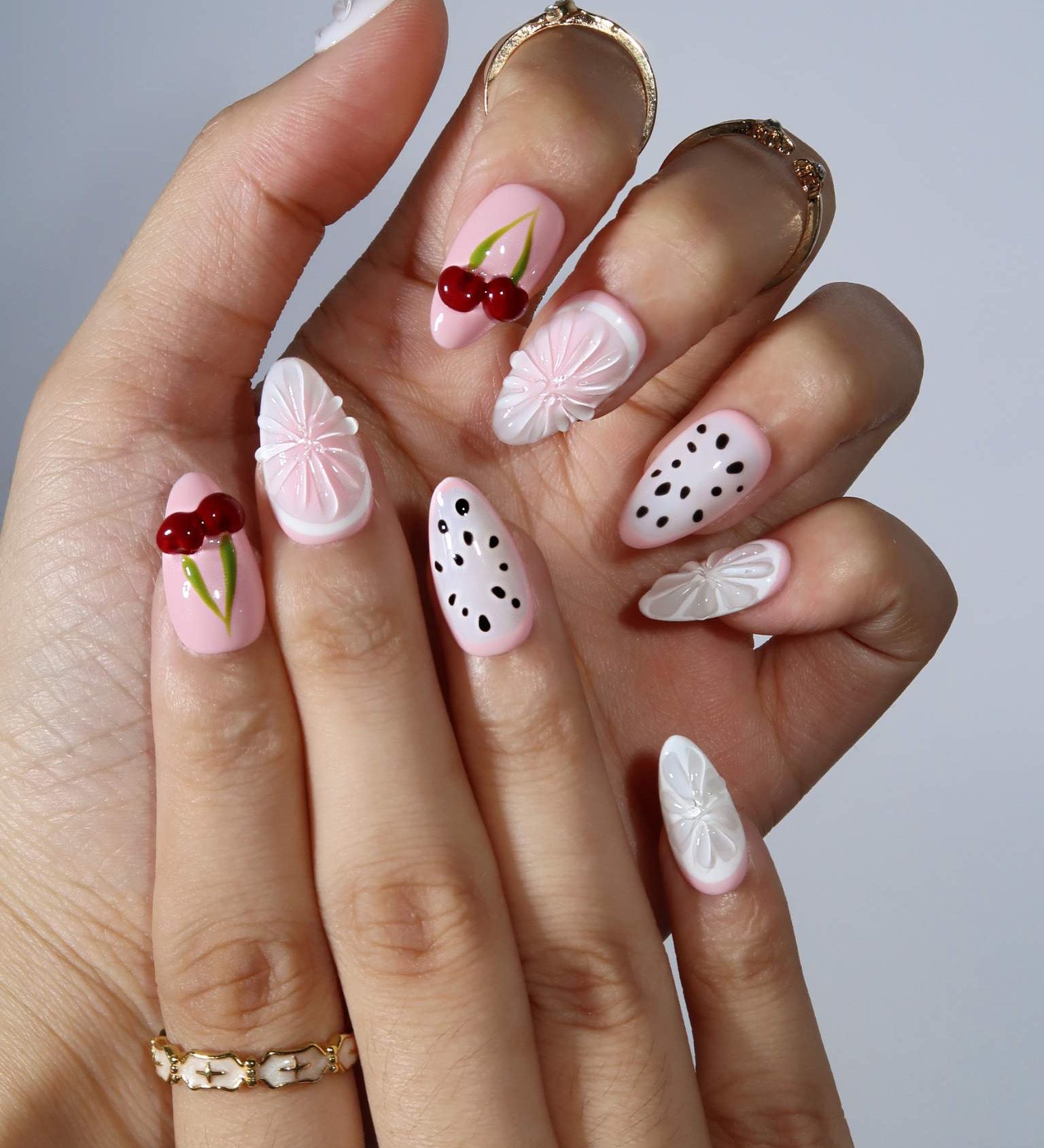 Cherry Smoothie - Ersa Nails White Pink PressOnNails