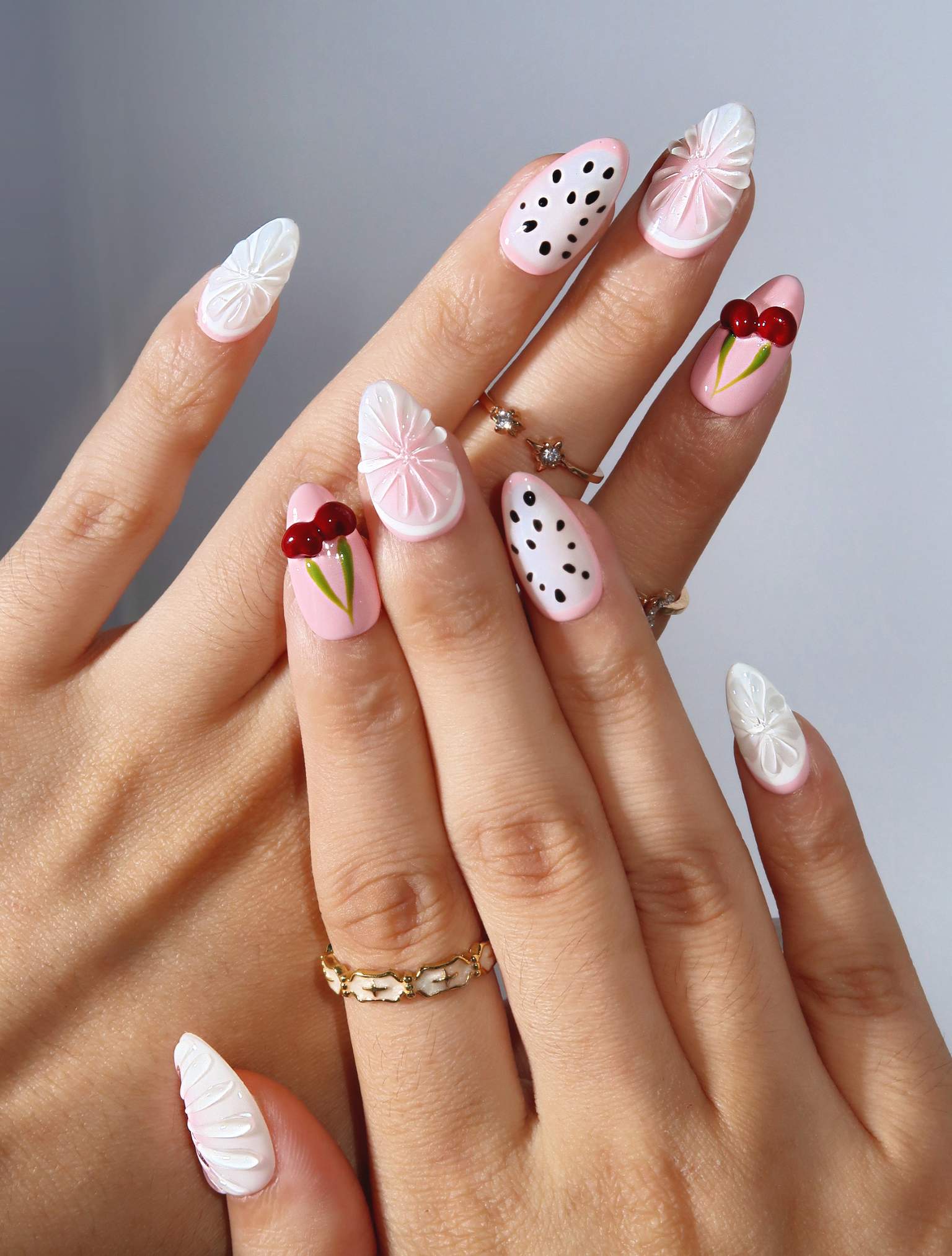 Cherry Smoothie - Ersa Nails White Pink PressOnNails