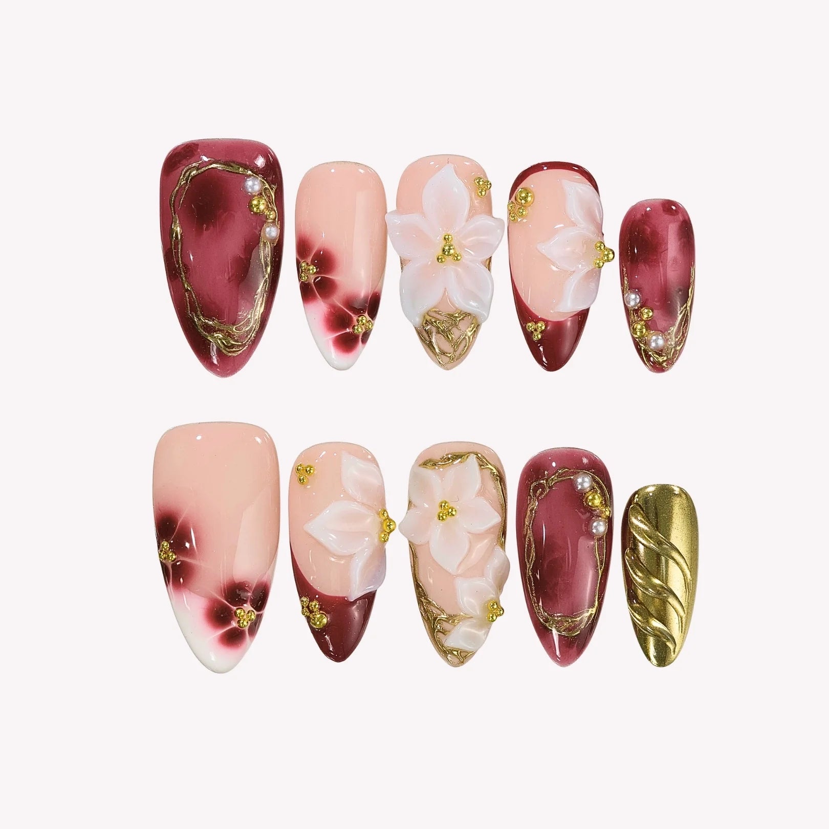 Cherry Wine - Ersa Nails Nude White PressOnNails