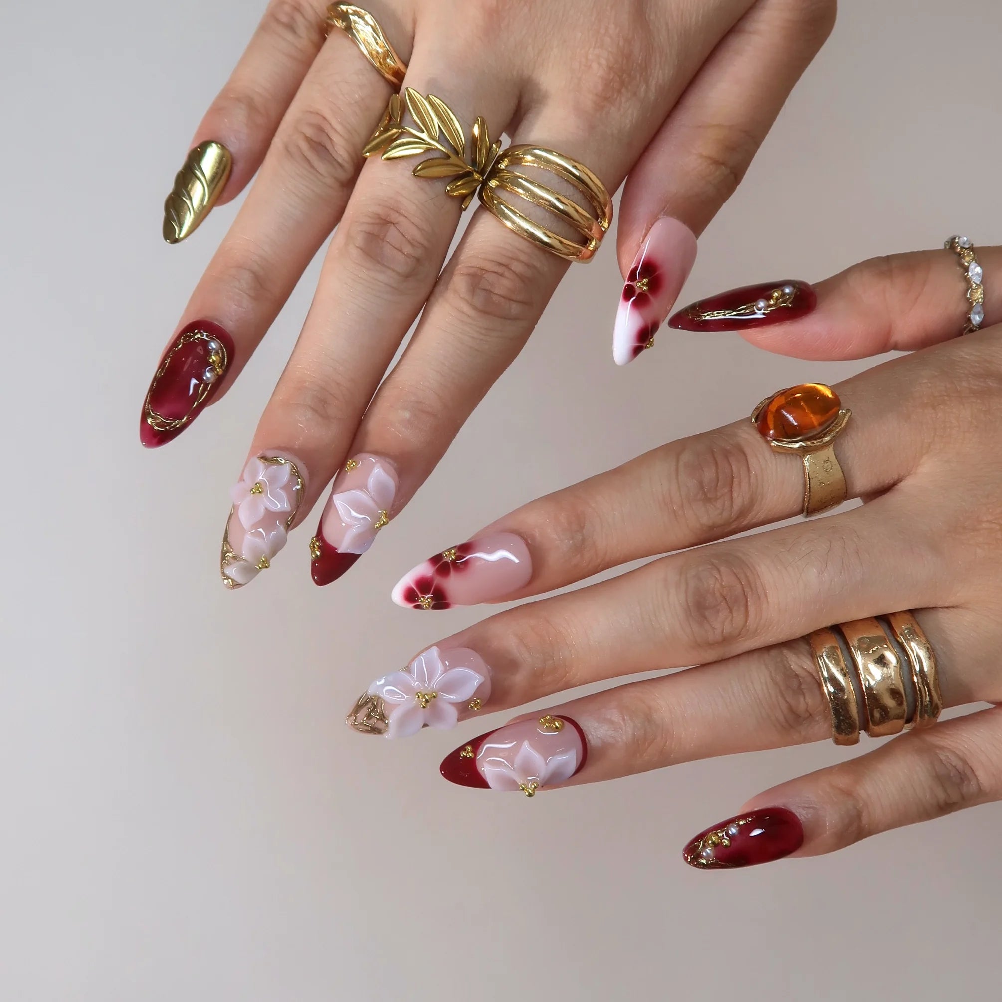 Cherry Wine - Ersa Nails Nude White PressOnNails