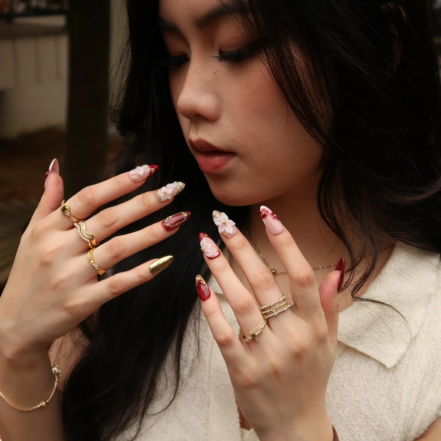 Cherry Wine - Ersa Nails Nude White PressOnNails