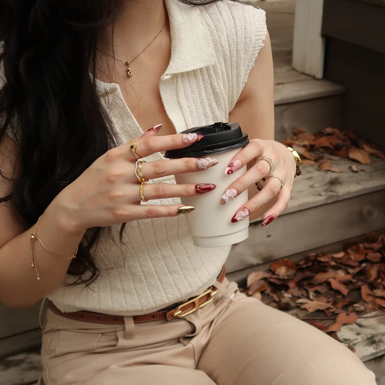Cherry Wine - Ersa Nails Nude White PressOnNails