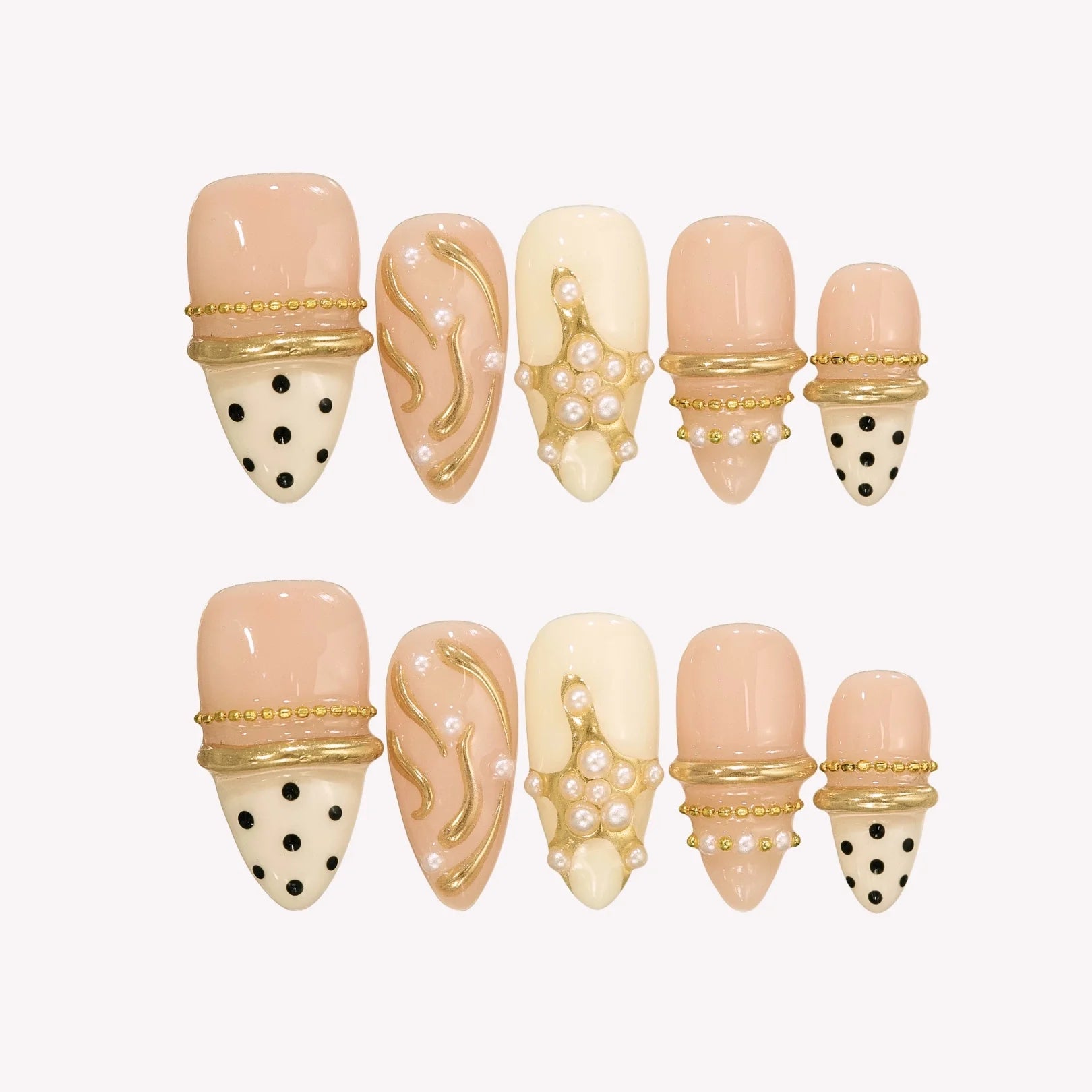 Classy Chaos - Ersa Nails Nude White Gold PressOnNails