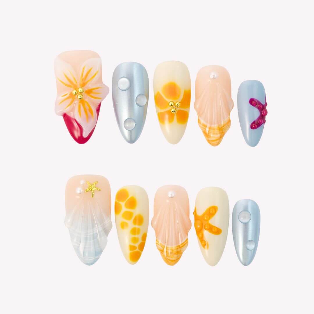 Coastal Paradise - Ersa Nails Nude Blue Orange PressOnNails