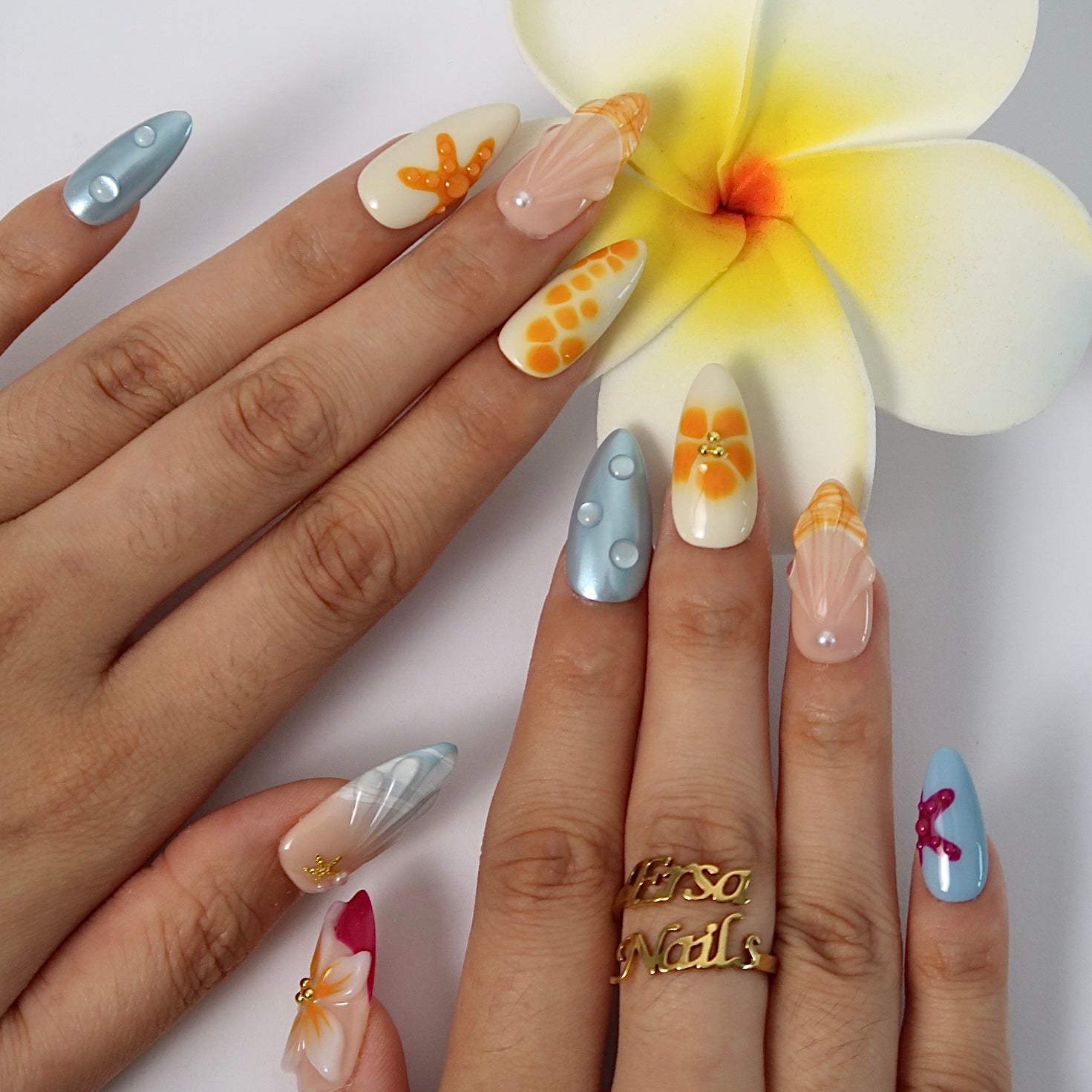 Coastal Paradise - Ersa Nails Nude Blue Orange PressOnNails