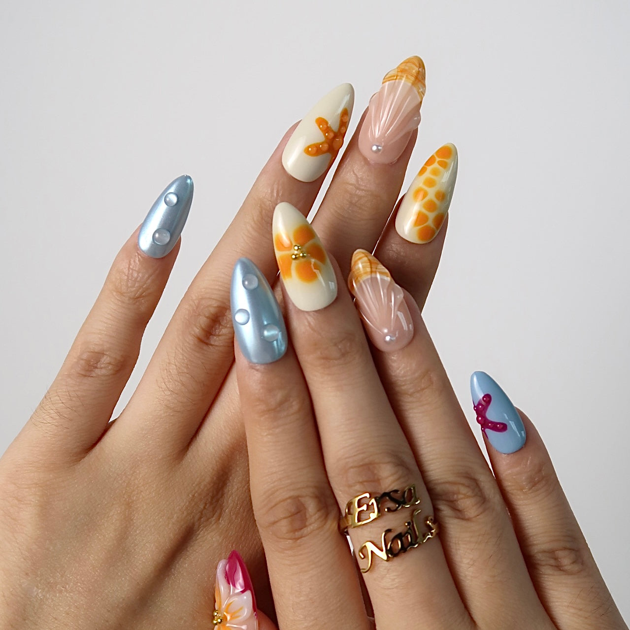 Coastal Paradise - Ersa Nails Nude Blue Orange PressOnNails