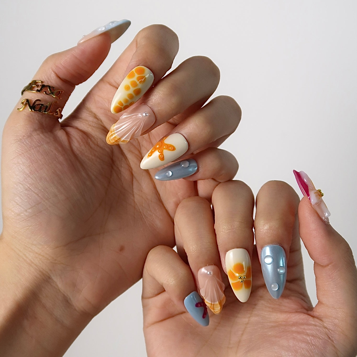 Coastal Paradise - Ersa Nails Nude Blue Orange PressOnNails