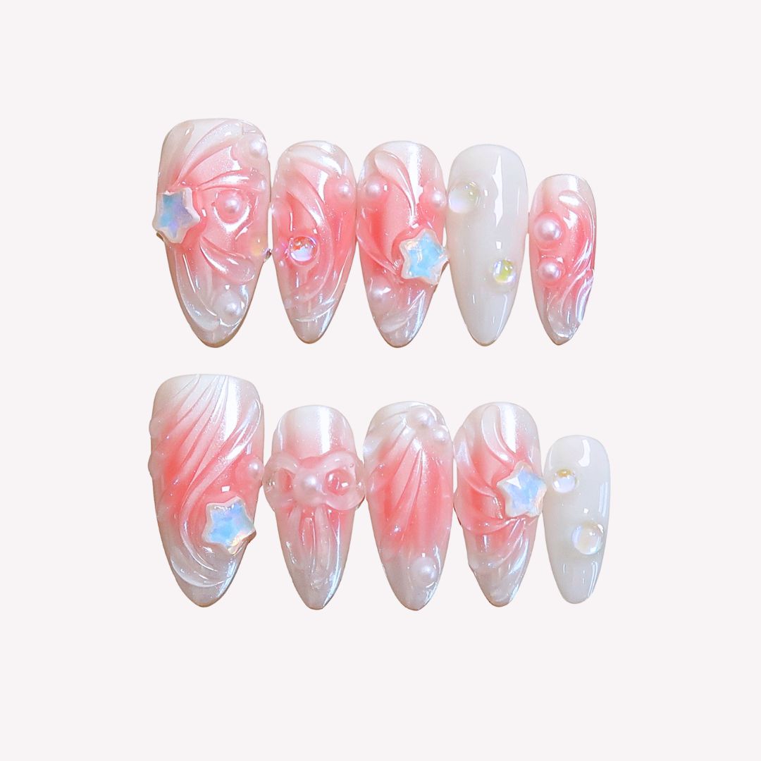 Coquette Kisses - Ersa Nails Pink White Med Almond PressOnNails