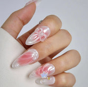 Coquette Kisses - Ersa Nails Pink White Med Almond PressOnNails