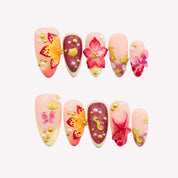 Coral Blossom - Ersa Nails Red Yellow  PressOnNails