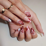 Crimson Blossoms - Ersa Nails Nude Pink White PressOnNails