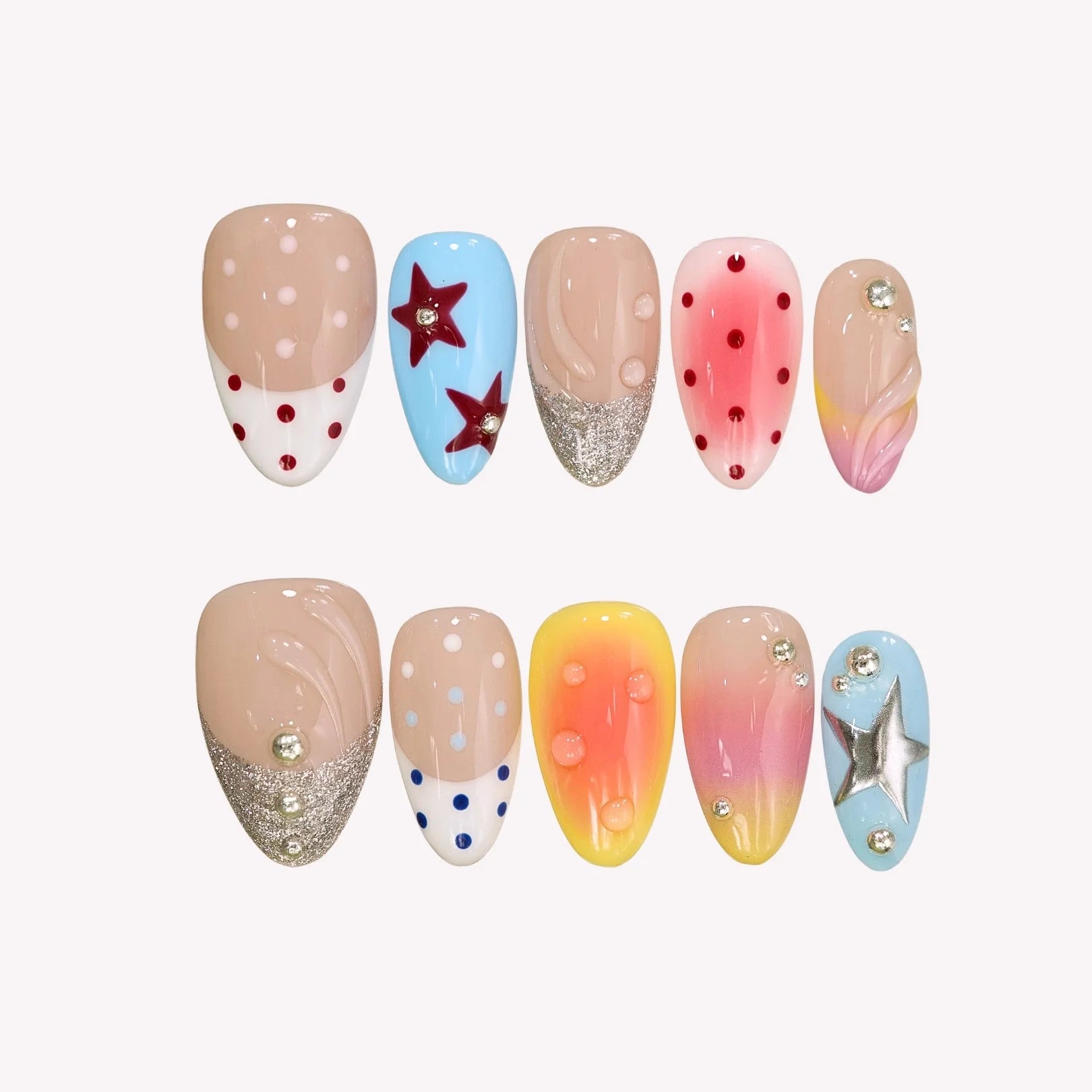 Crisp Soda - Ersa Nails Nude White Blue PressOnNails