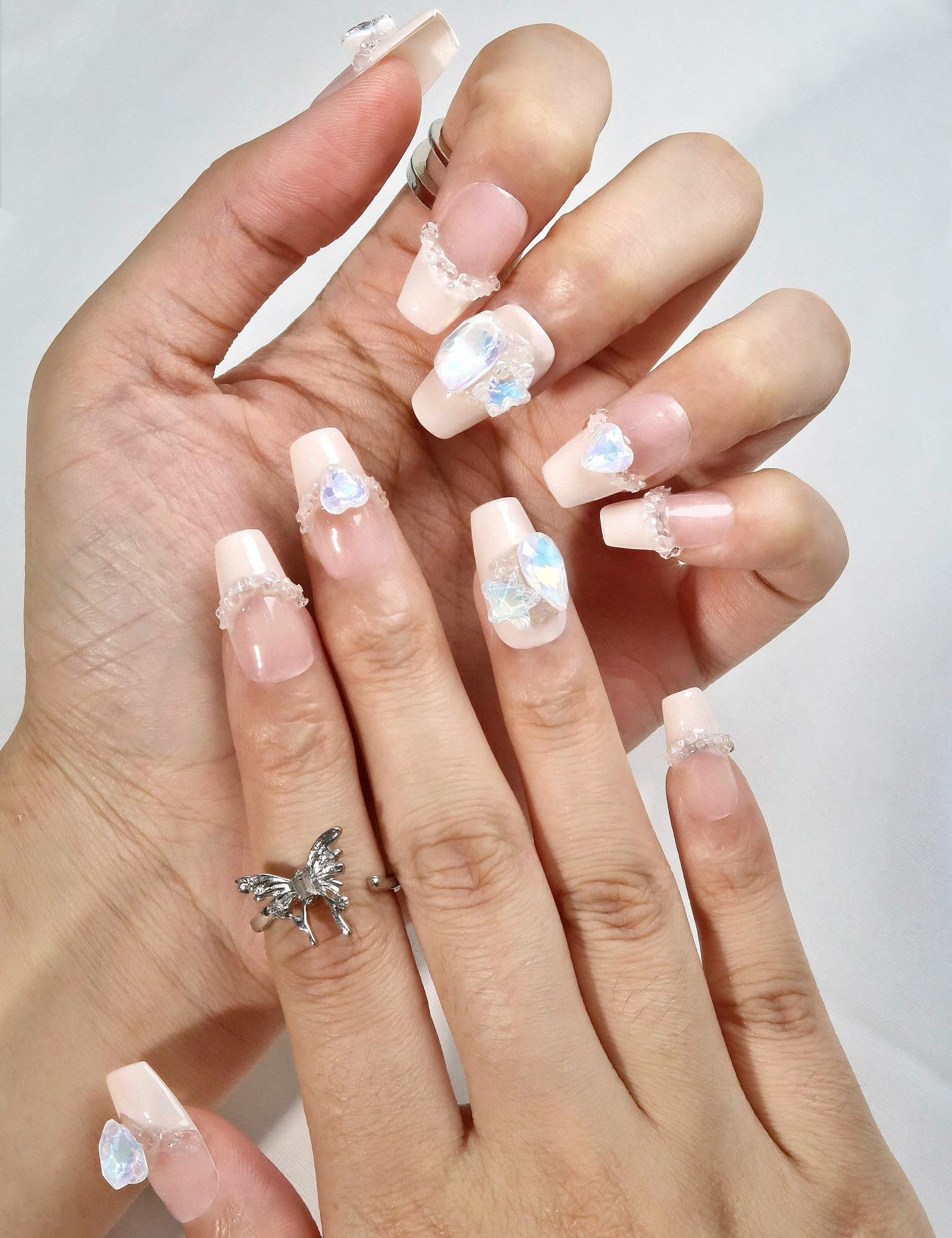 Crystal Splendor - Ersa Nails Nude Short Coffin PressOnNails