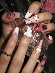 Cupid Charm - Ersa Nails Red Pink Nude Med Coffin PressOnNails