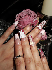 Cupid Charm - Ersa Nails Red Pink Nude Med Coffin PressOnNails