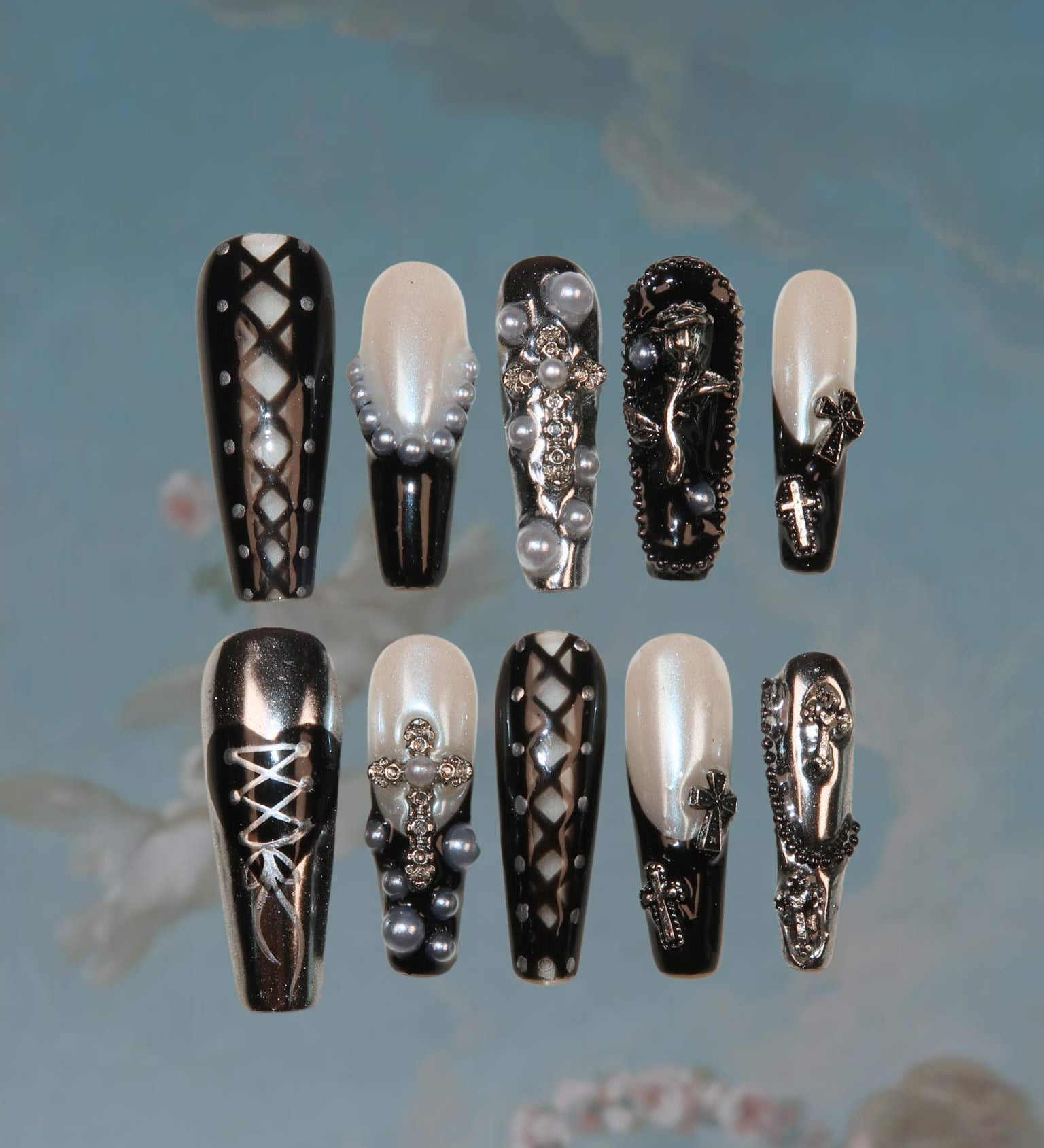 Dark Ballerina - Ersa Nails Black Sliver Long Coffin PressOnNails