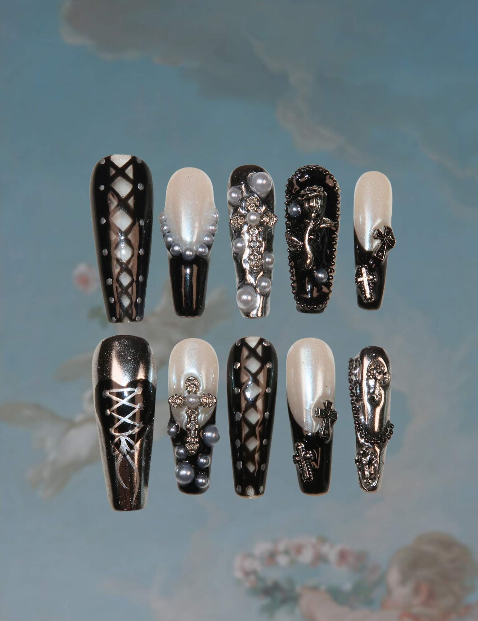 Dark Ballerina - Ersa Nails Black Sliver Long Coffin PressOnNails