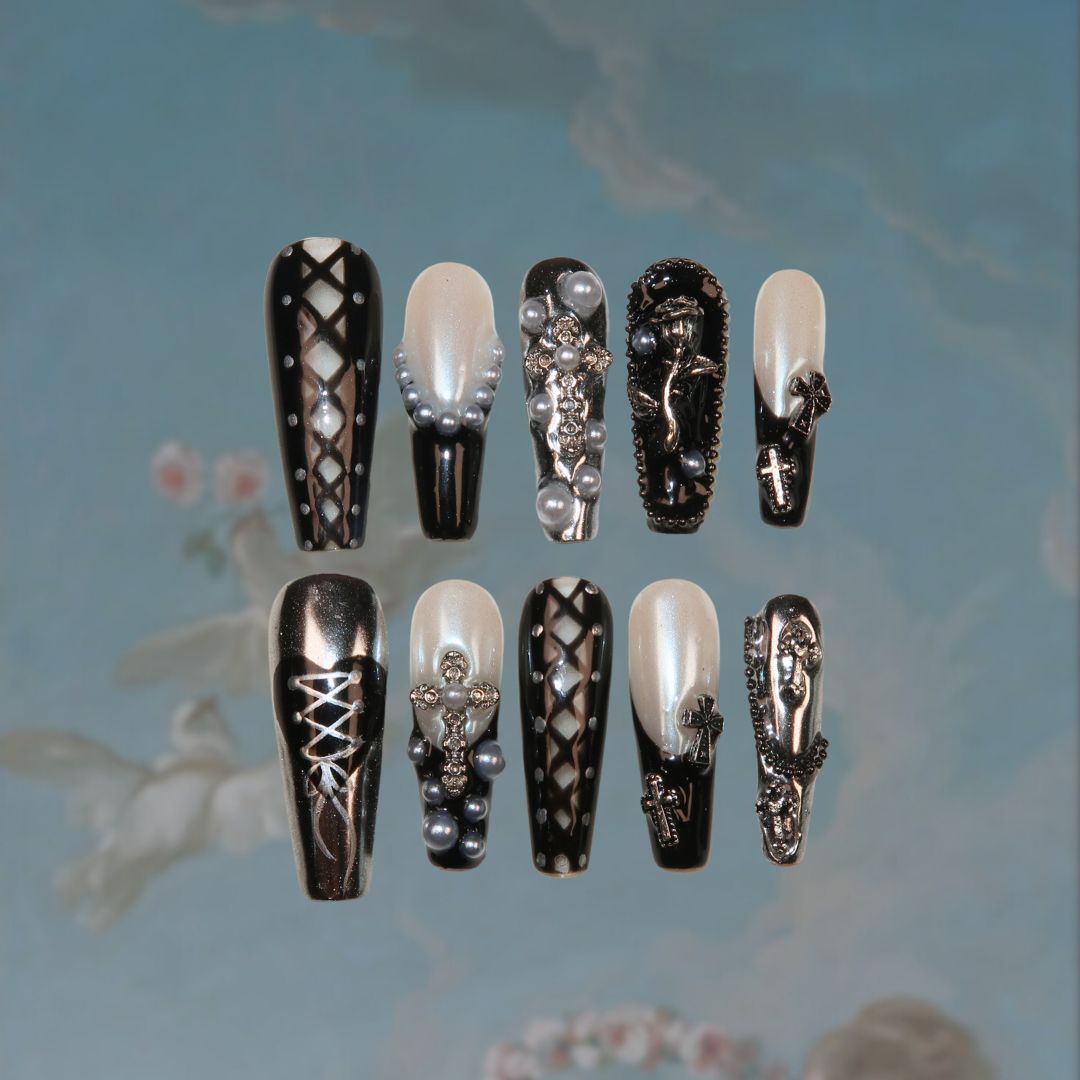 Dark Ballerina - Ersa Nails Black Sliver Long Coffin PressOnNails