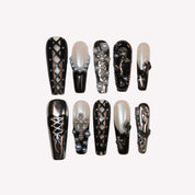 Dark Ballerina - Ersa Nails Black Sliver Long Coffin PressOnNails