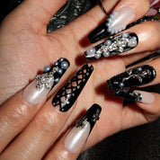 Dark Ballerina - Ersa Nails Black Sliver Long Coffin PressOnNails