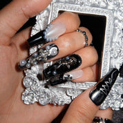 Dark Ballerina - Ersa Nails Black Sliver Long Coffin PressOnNails