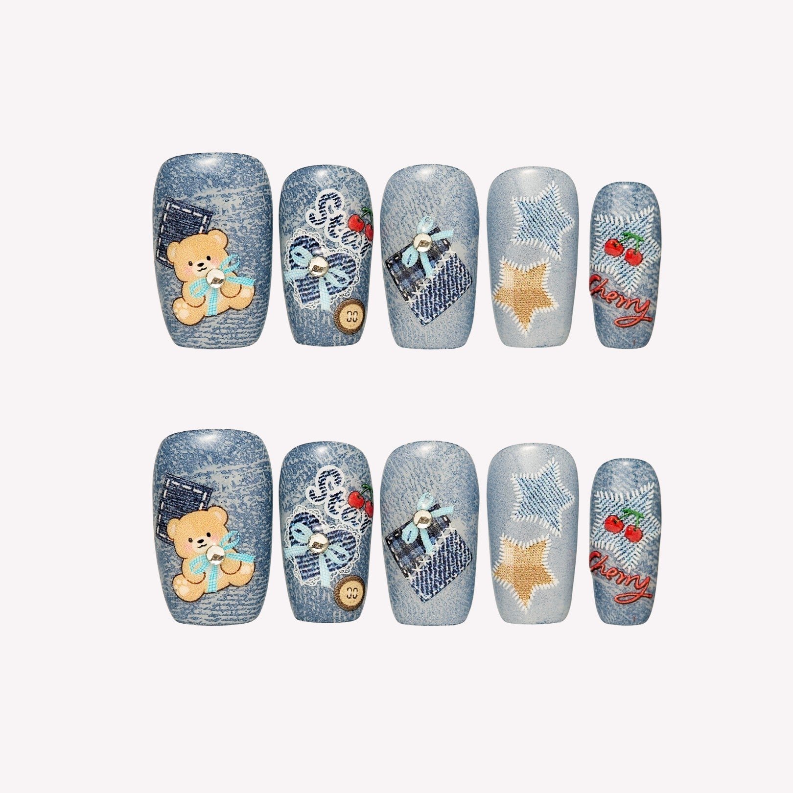 Denim Teddy- Ersa Nails Blue PressOnNails