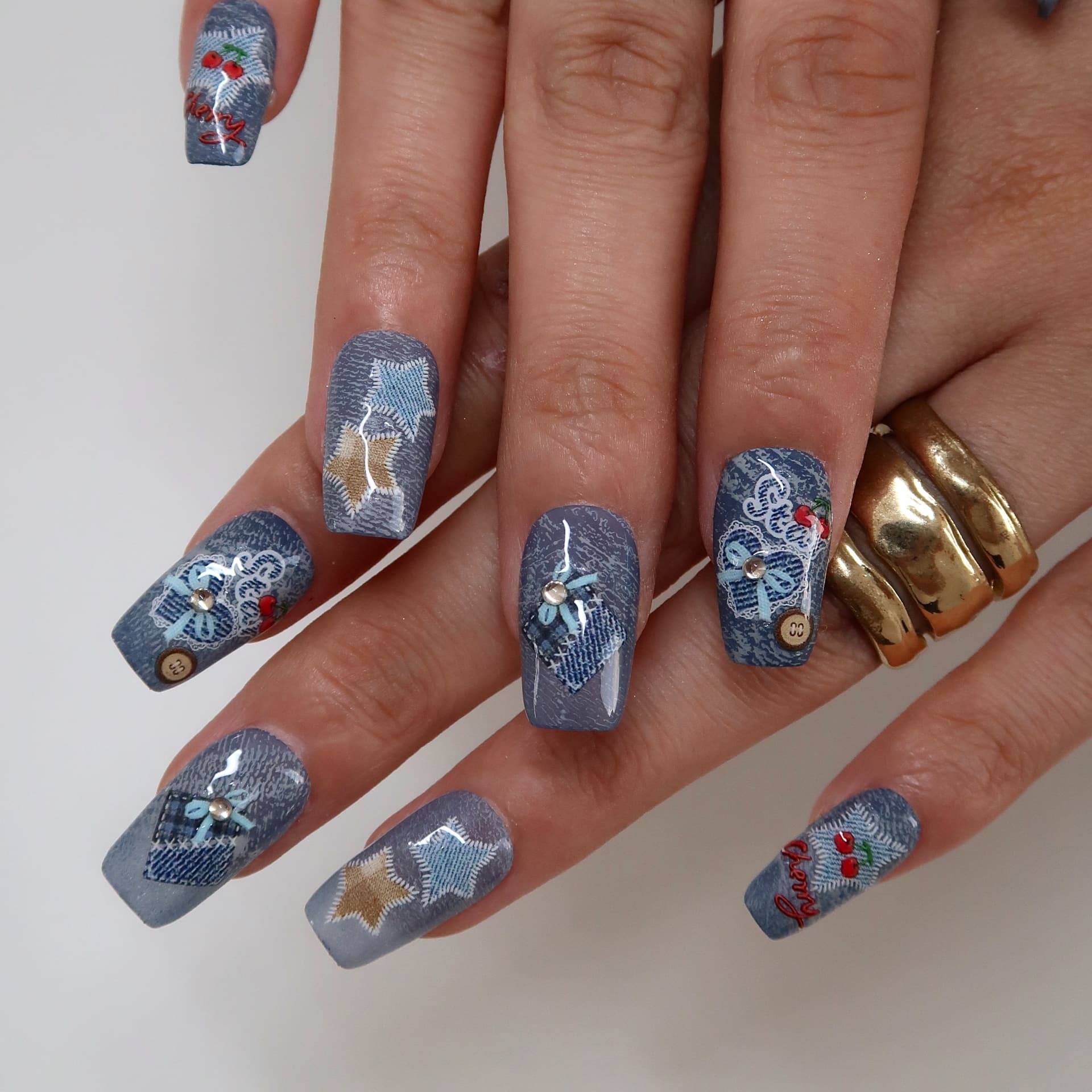 Denim Teddy- Ersa Nails Blue PressOnNails