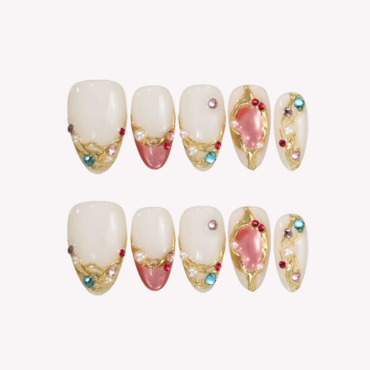 Diamond Drip - Ersa Nails Nude Red PressOnNails