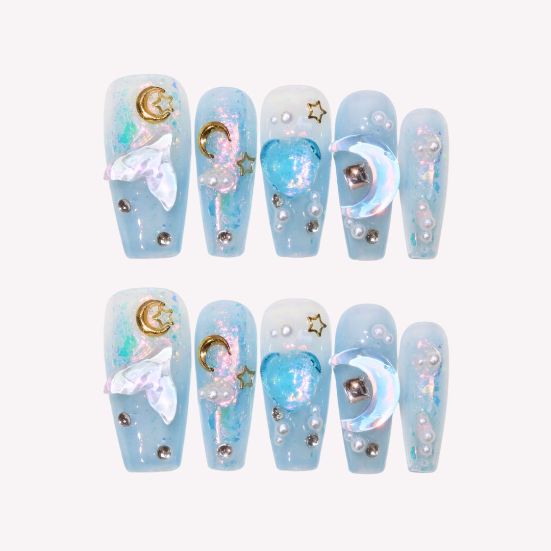  Dream Ocean - Ersa Nails Blue Med Coffin PressOnNails