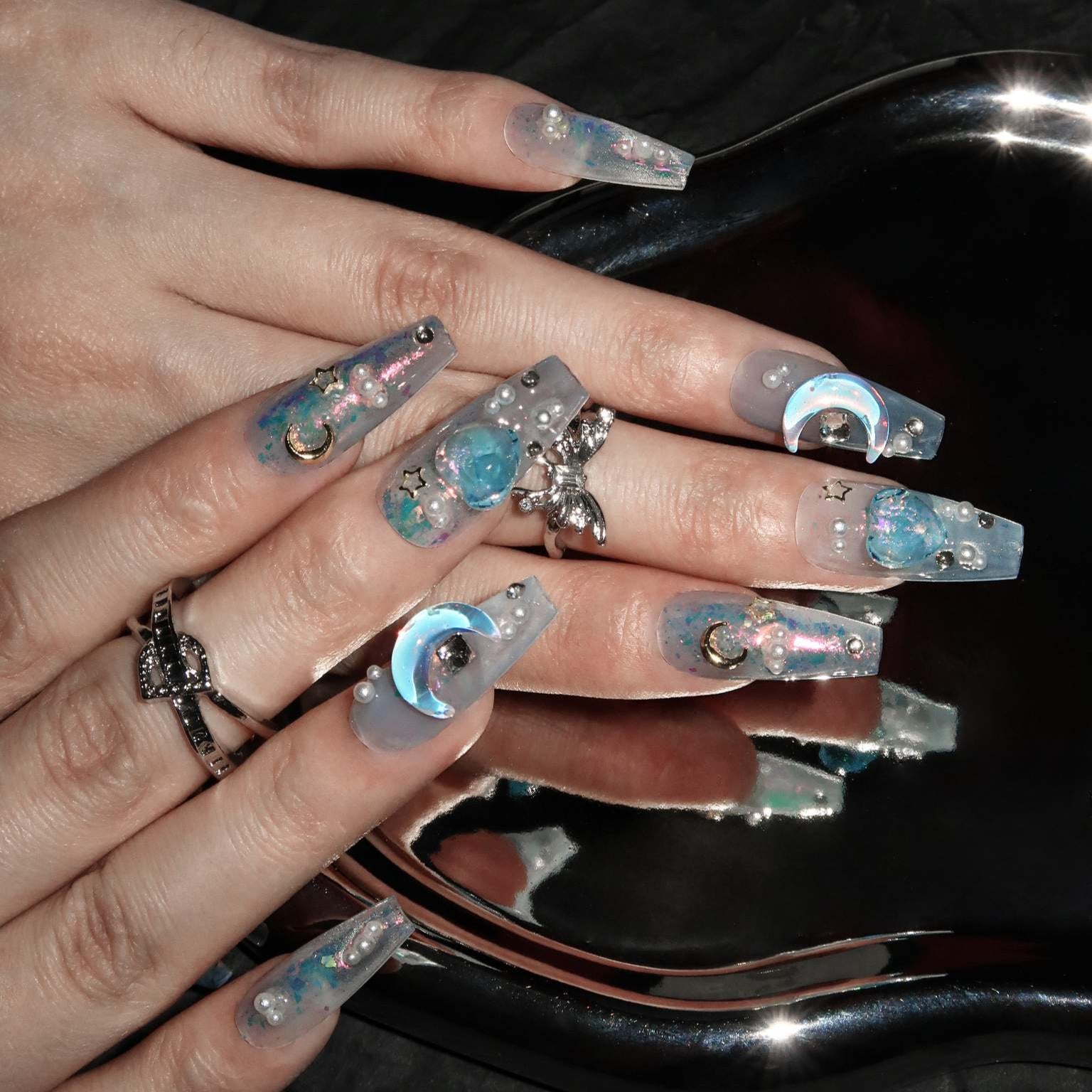  Dream Ocean - Ersa Nails Blue Med Coffin PressOnNails