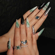 Emerald Ocean - Ersa Nails Black Jade Long Oval PressOnNails