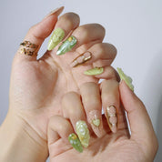 Emerald Waves - Ersa Nails Jade Gold Nude PressOnNails