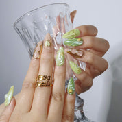 Emerald Waves - Ersa Nails Jade Gold Nude PressOnNails